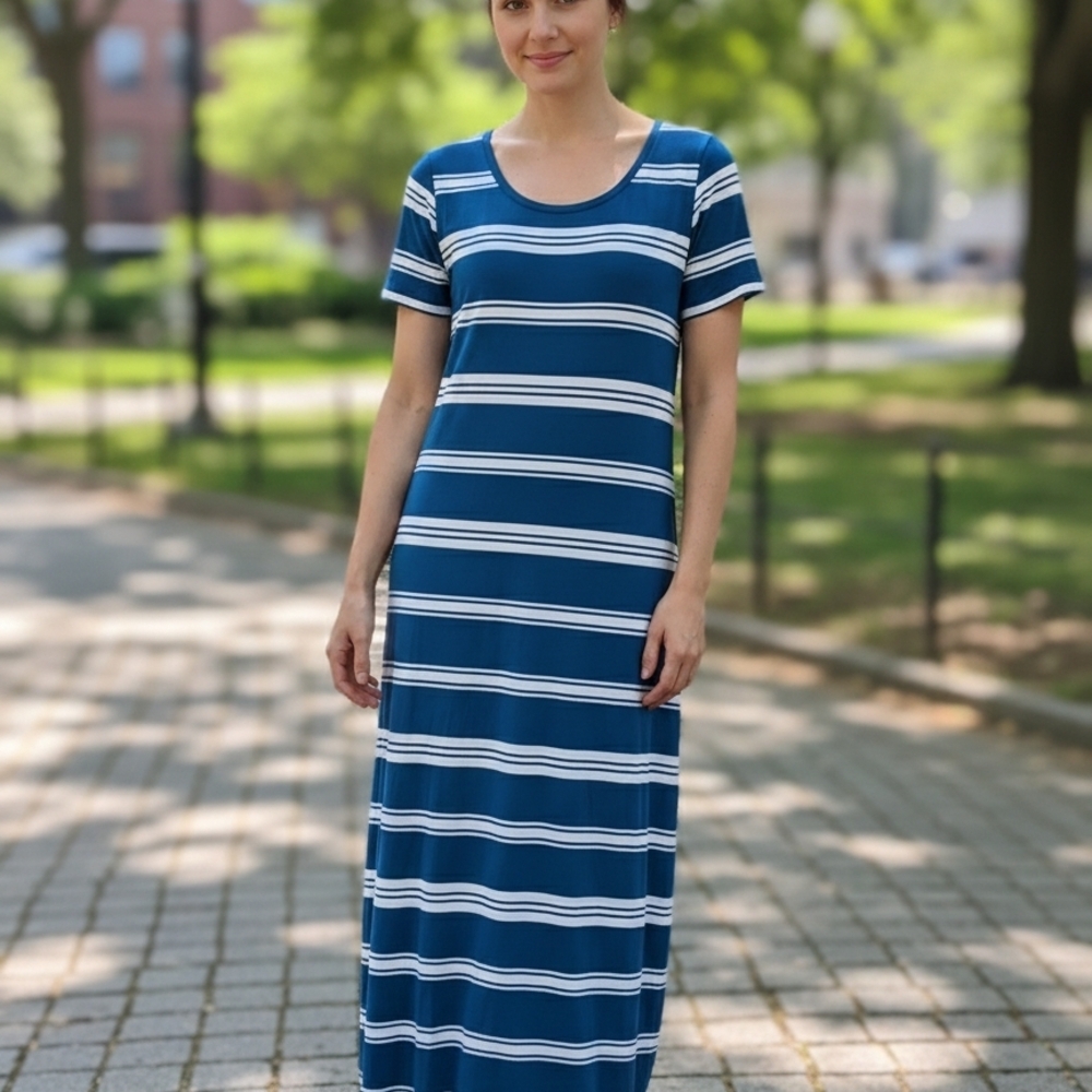 LOFT Blue and White Striped Maxi Dress